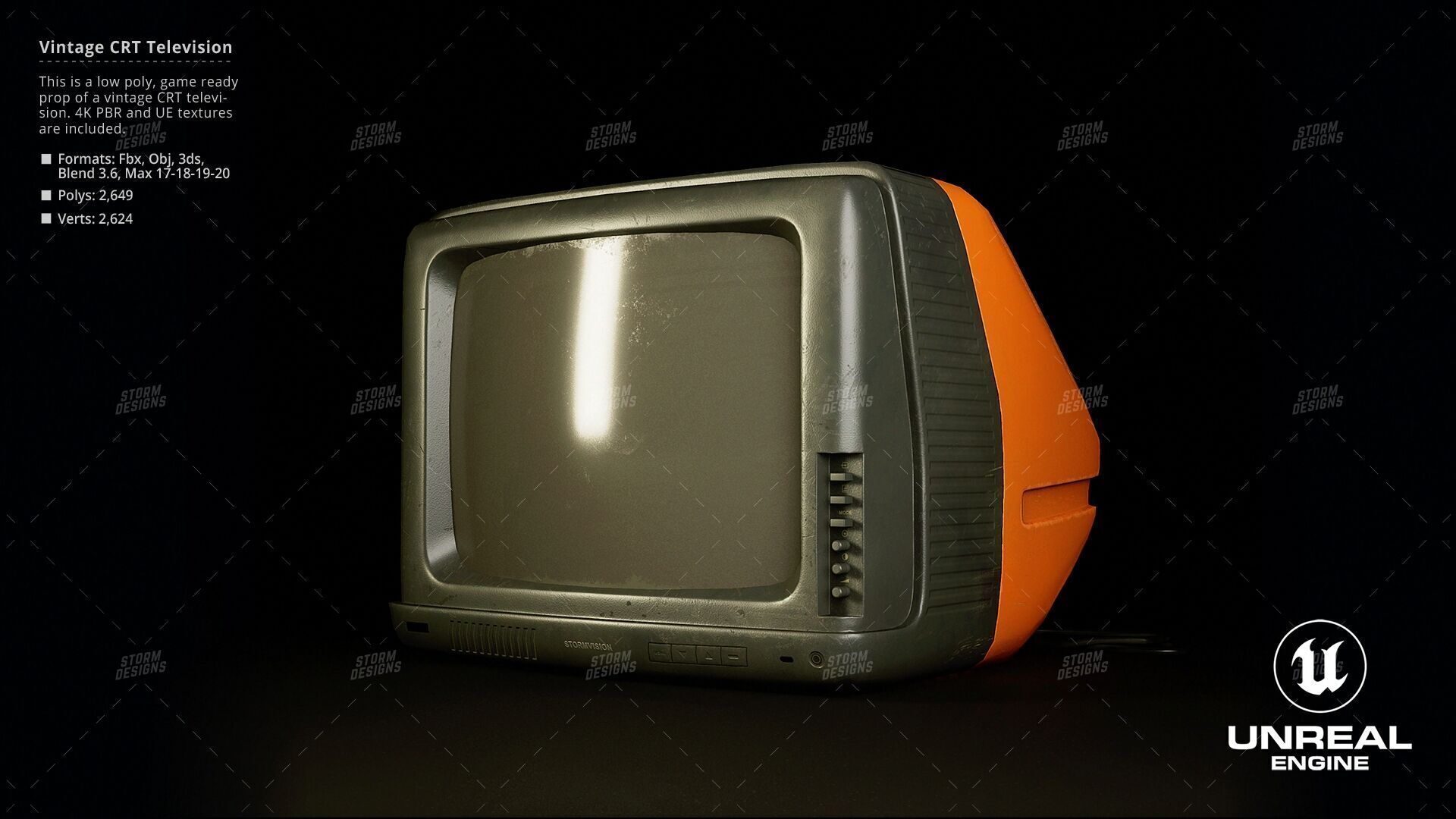 Retro Old Television Prop Low Poly PBR UE Textures Low-poly 3D model_9