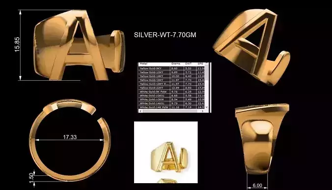 Gents Letter Rings US Sizes 7 to 12 3DM STL Files 3D print model
