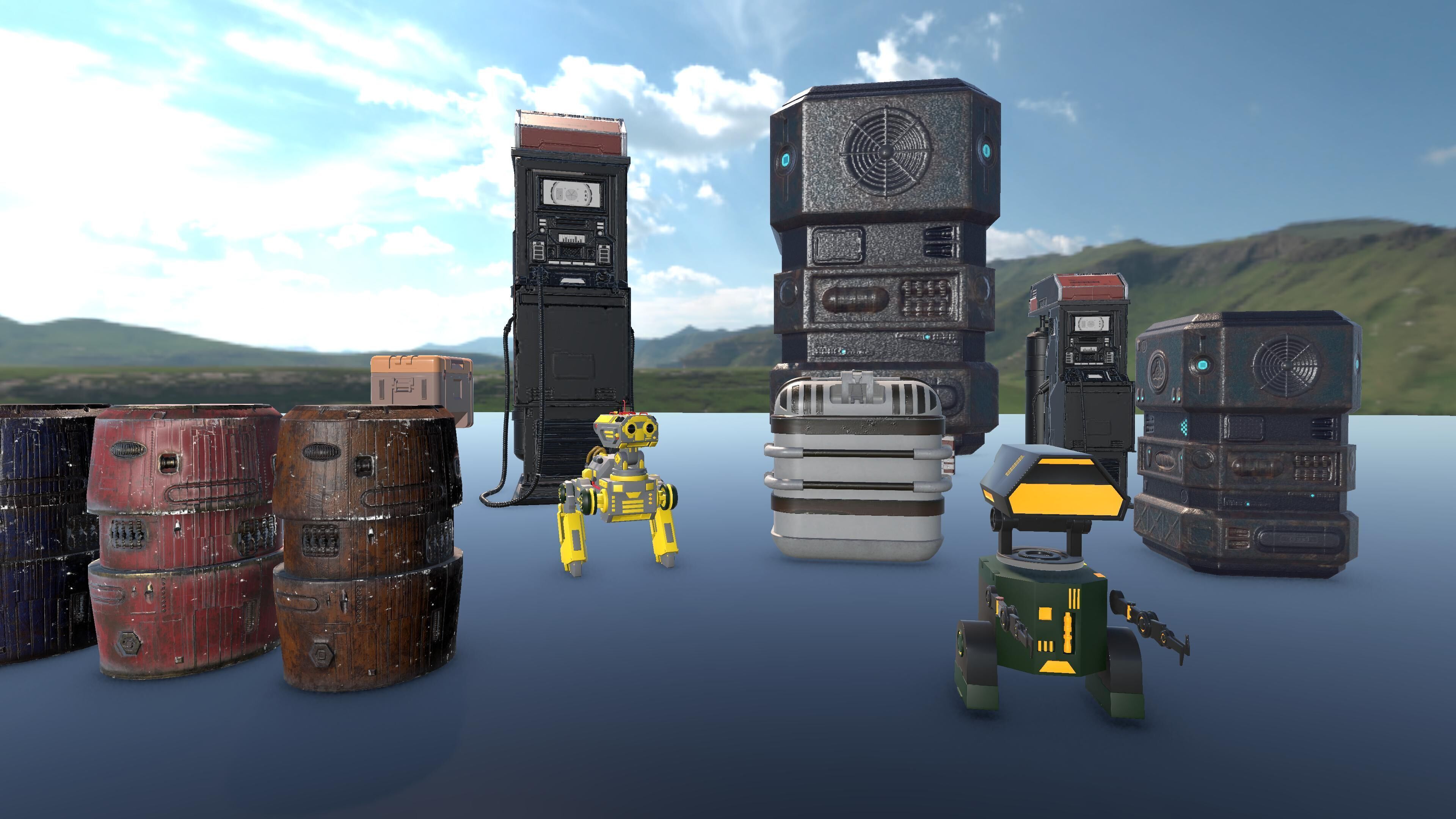 Sci-Fi Robots and Props Pack Low Poly Unity and Blender and FBX Low-poly 3D model_2