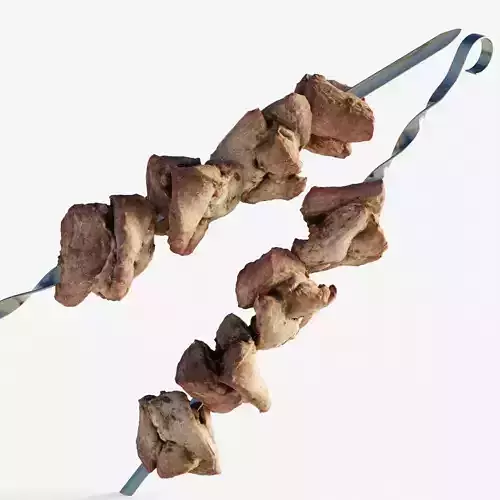 Scanned shashlik BBQ Meat on stick Low-poly 3D model