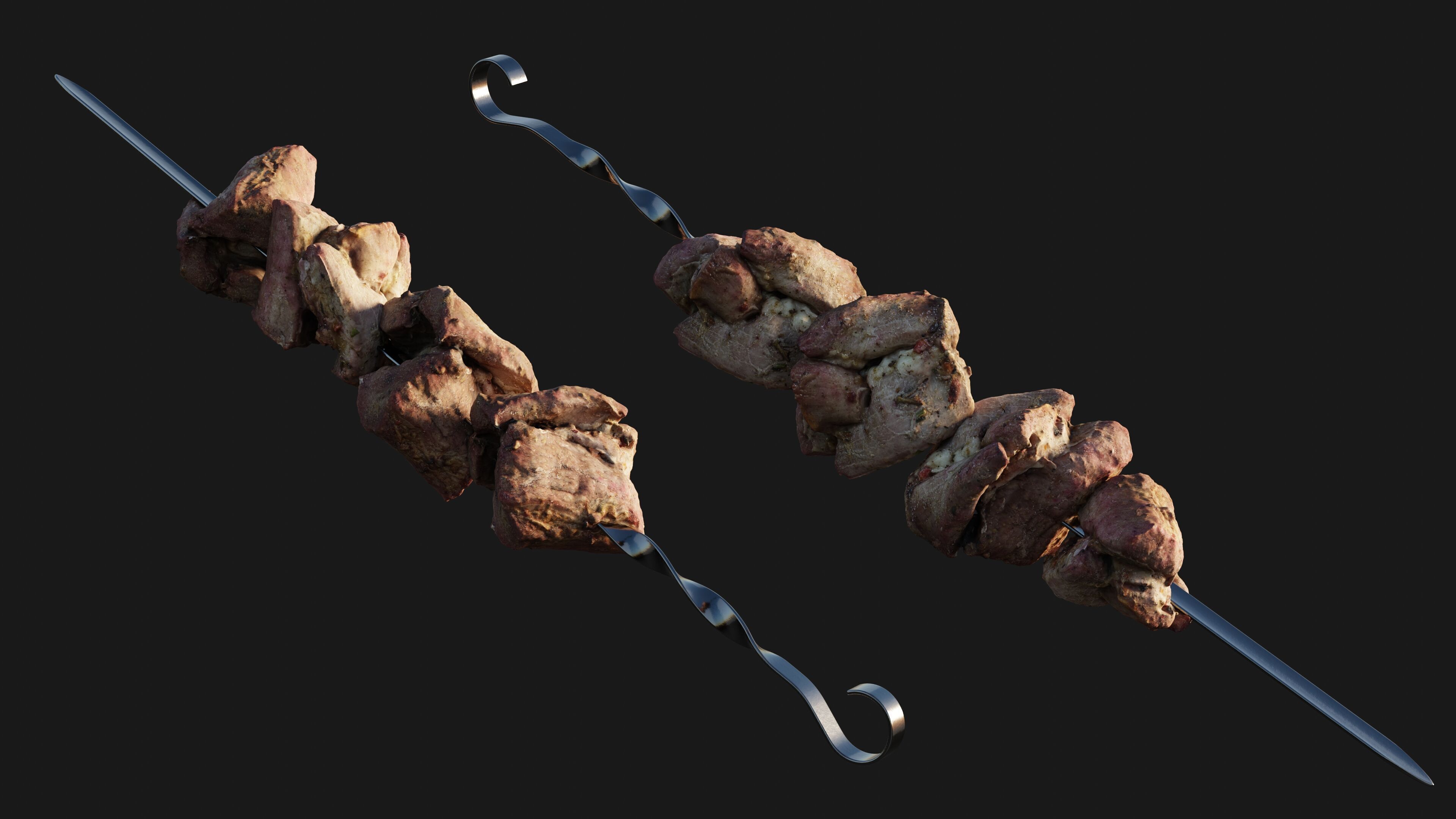 Scanned shashlik BBQ Meat on stick Low-poly 3D model_4