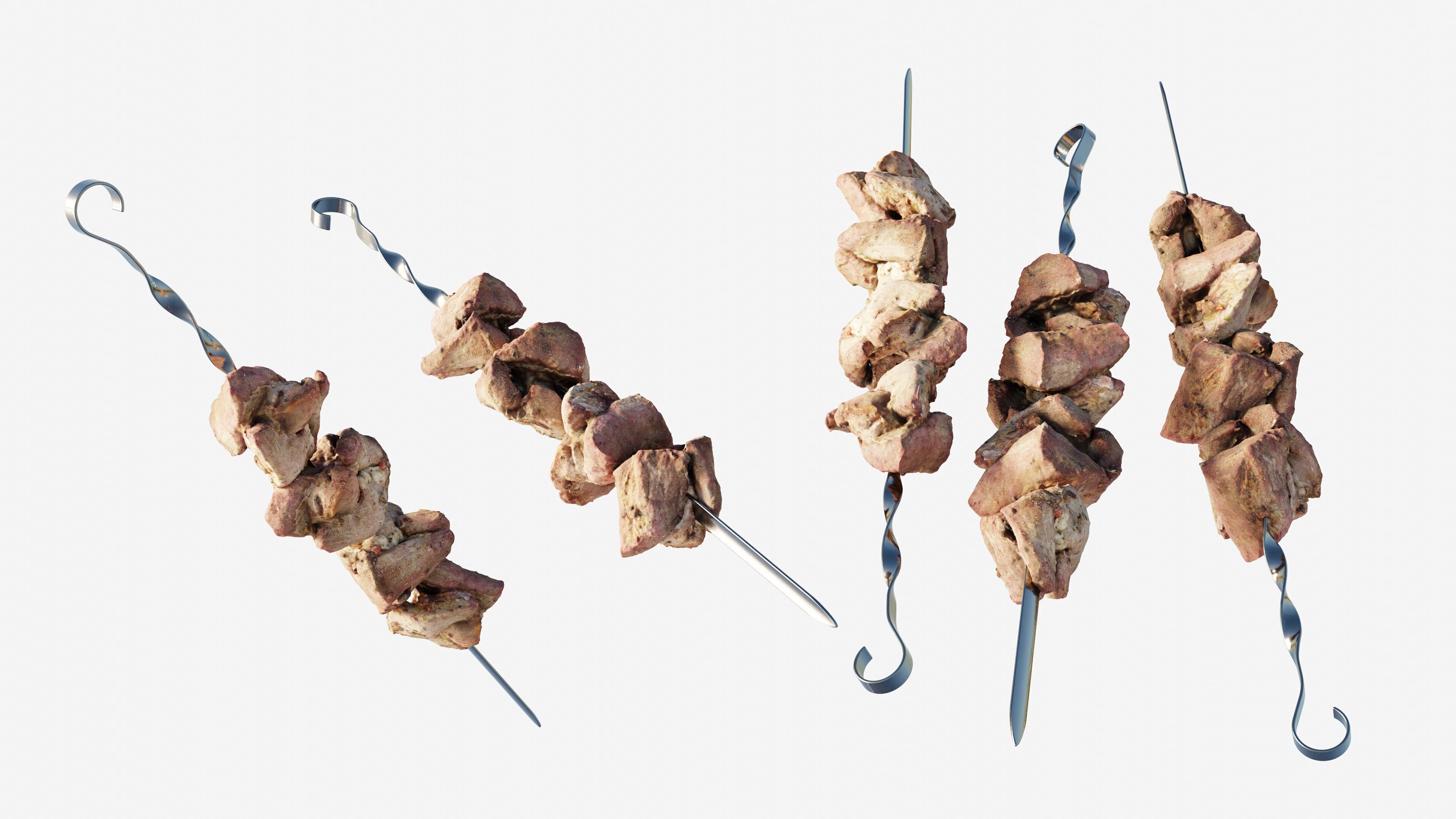 Scanned shashlik BBQ Meat on stick Low-poly 3D model_14