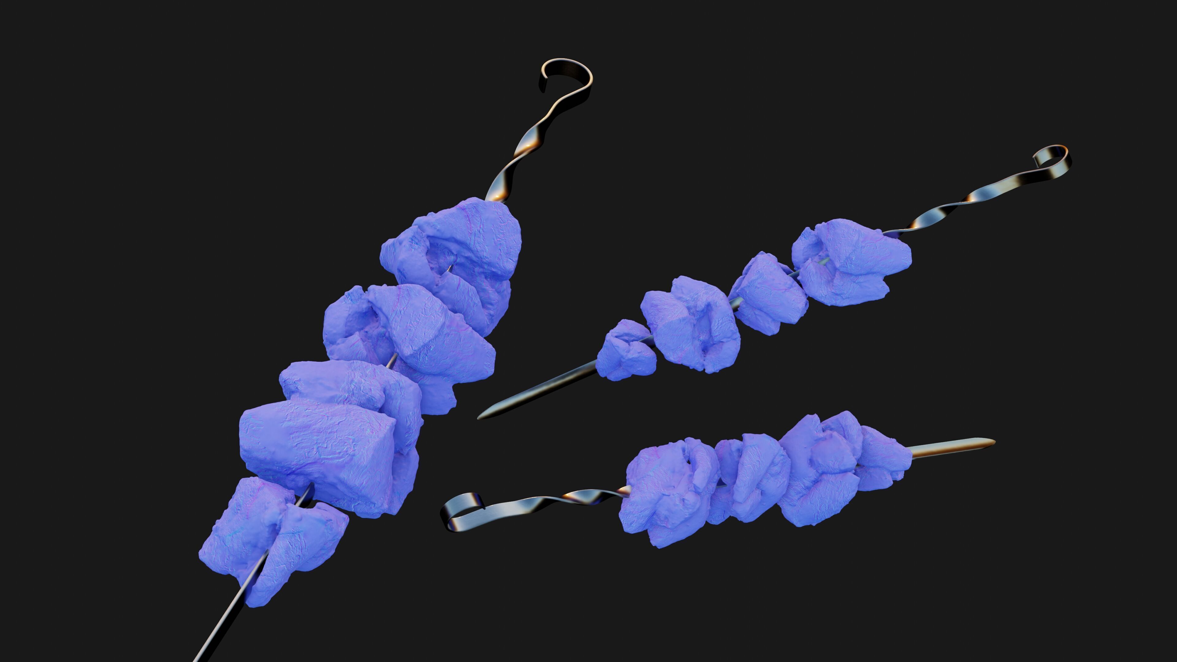 Scanned shashlik BBQ Meat on stick Low-poly 3D model_30