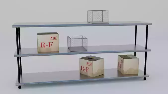 Industrial Metal Shelf with Cardboard and Wire Boxes  GameReady Low-poly 3D model