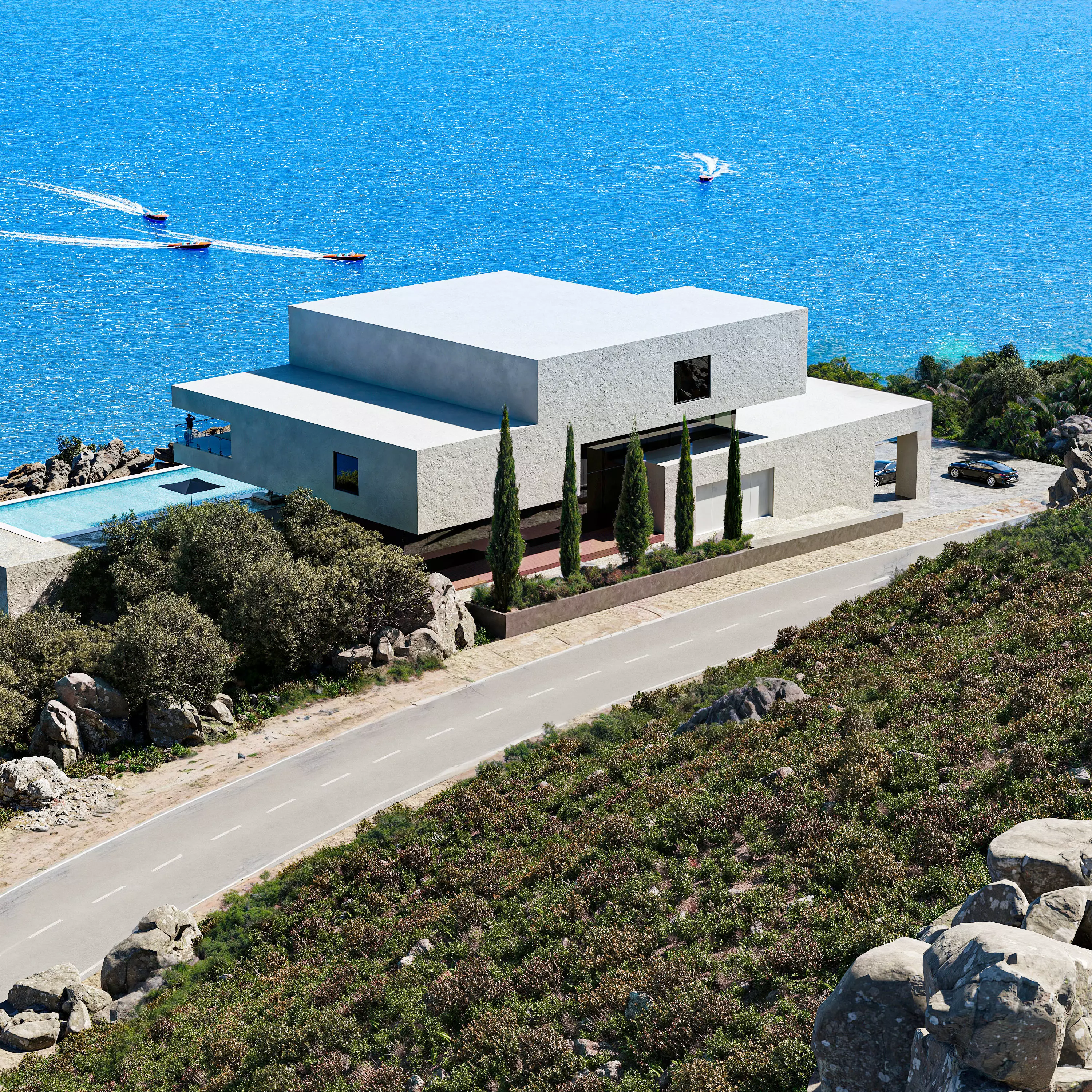 Casa villa beach scene 3D model_1