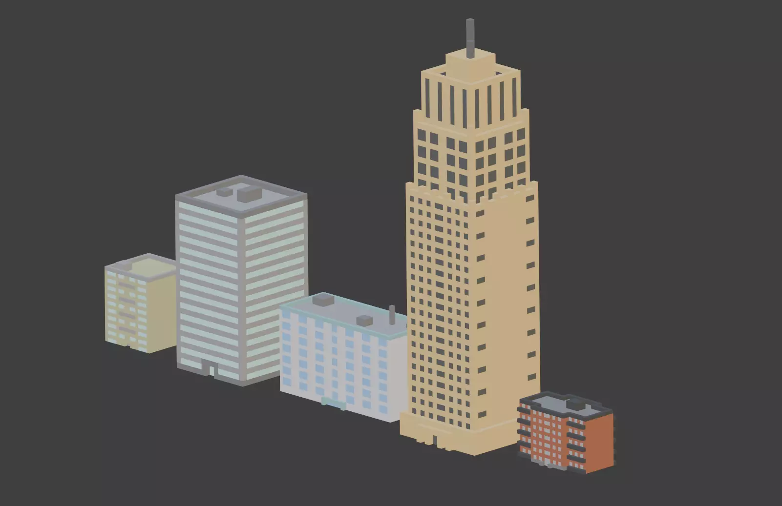Voxel City Tower Buildings Low-poly 3D model