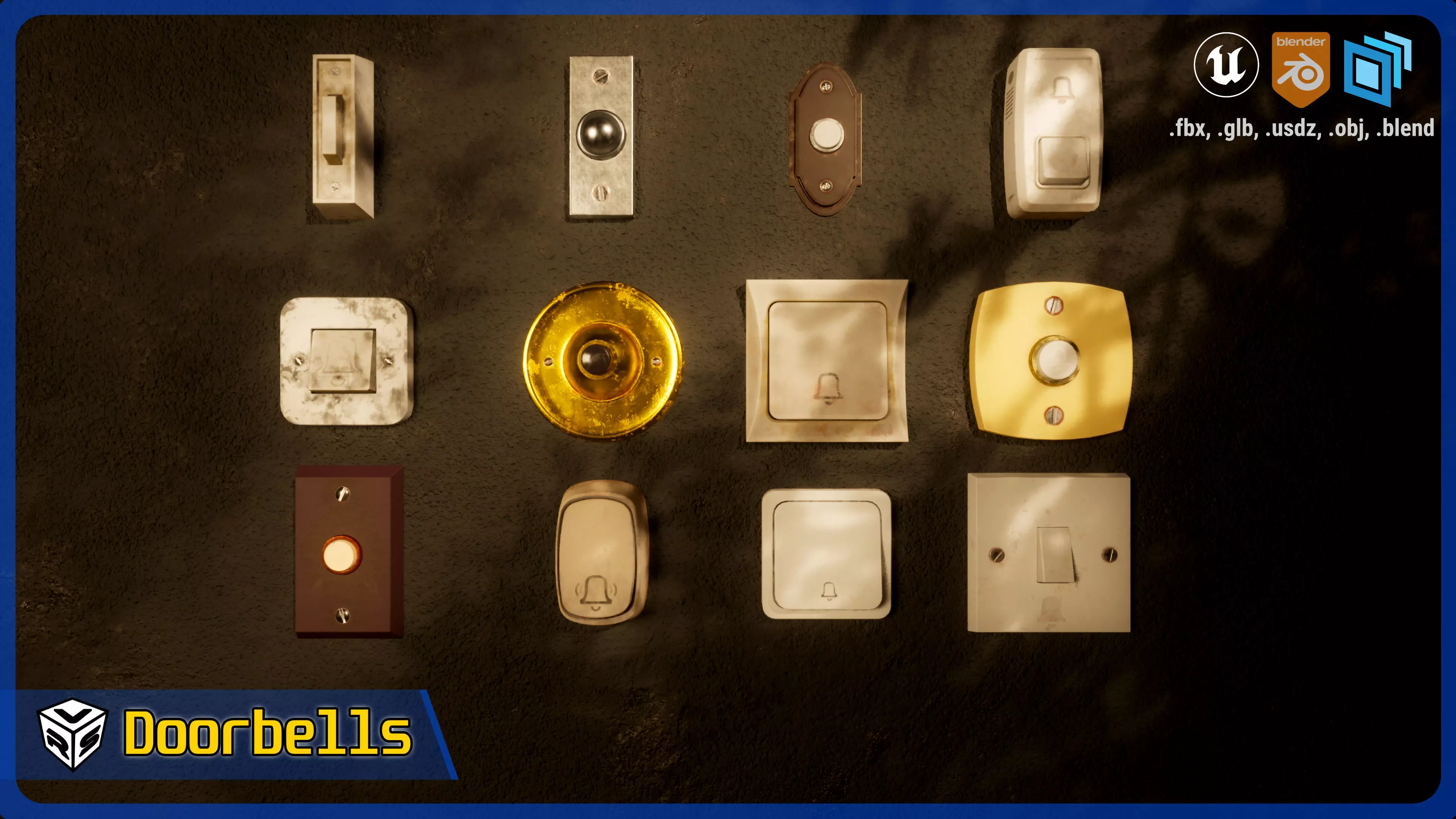 Doorbells Asset Pack - High-Quality Interactive Door Bells Low-poly 3D model_0