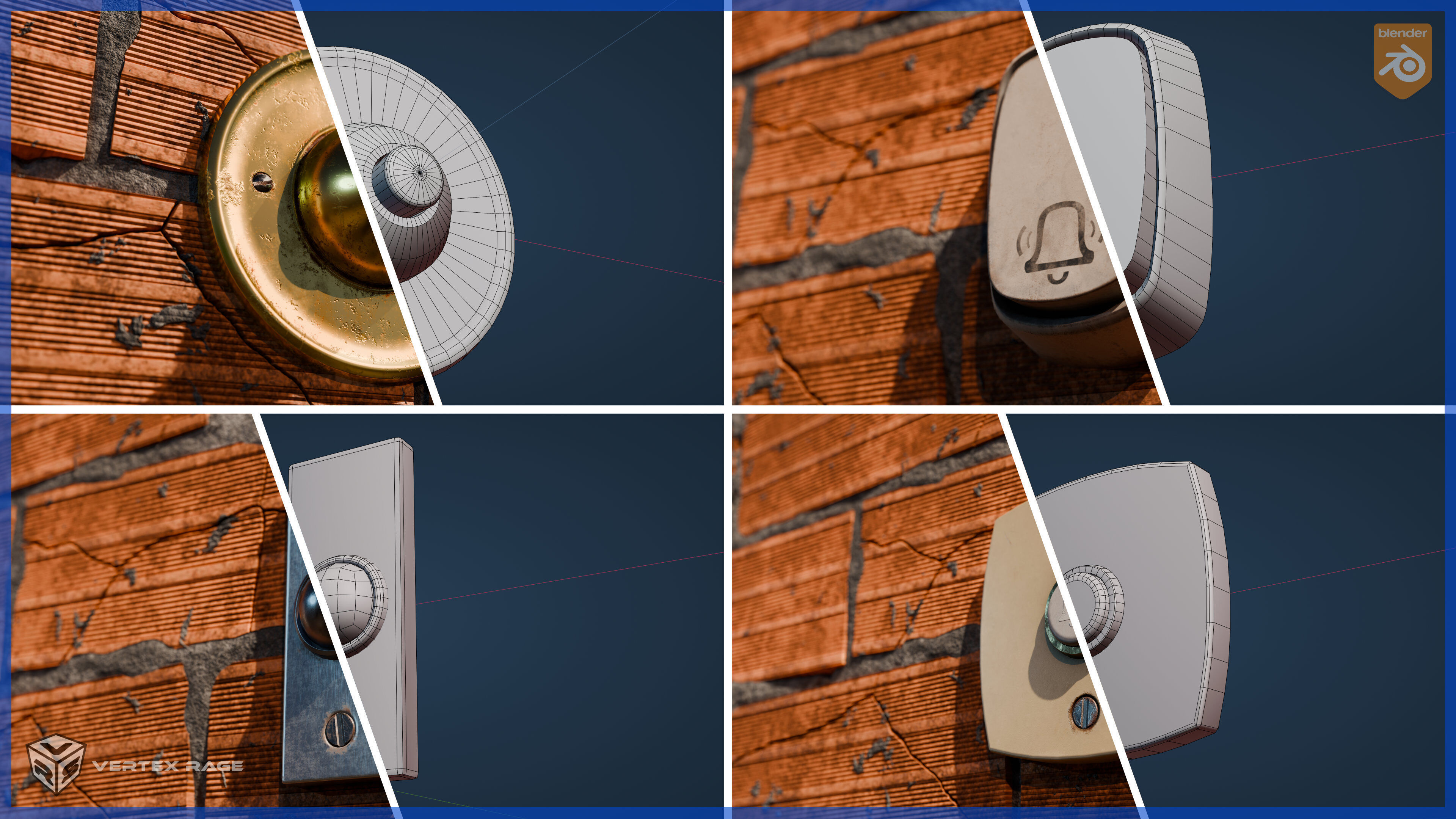 Doorbells Asset Pack - High-Quality Interactive Door Bells Low-poly 3D model_4