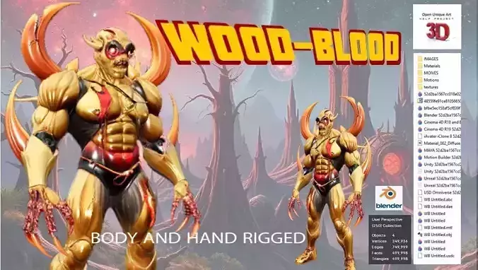 Wood-Blood Genetically Engineered Bio-Horror Rigged 3D Model 3D model