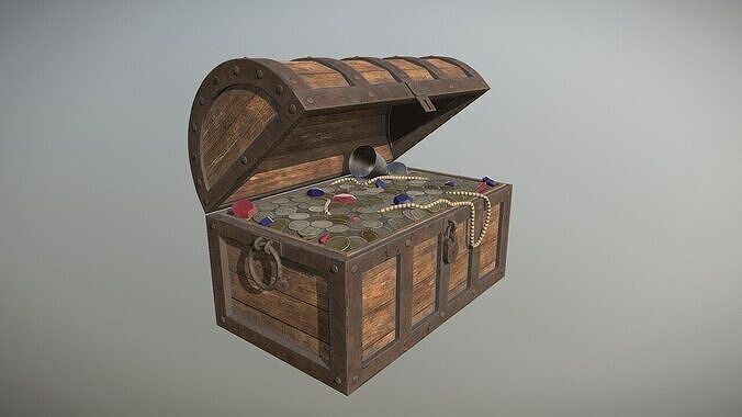 Pirates treasure chest Low-poly 3D model