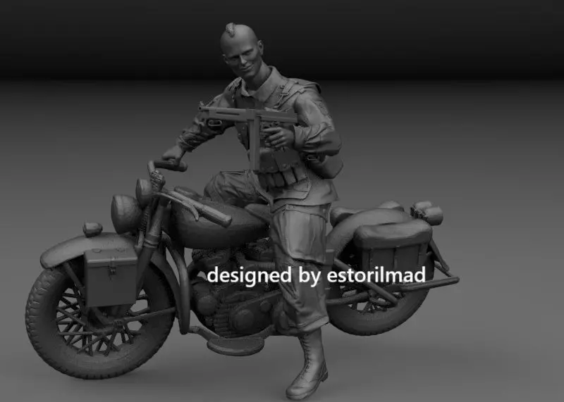 WW2 AMERICAN PARATROOPER MOUNTED ON A WLA MOTORCYCLE v2 3D print model
