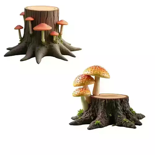 Two-Pack Mushroom Stumps 3D Model STL FBX OBJ  Digital Download 3D print model