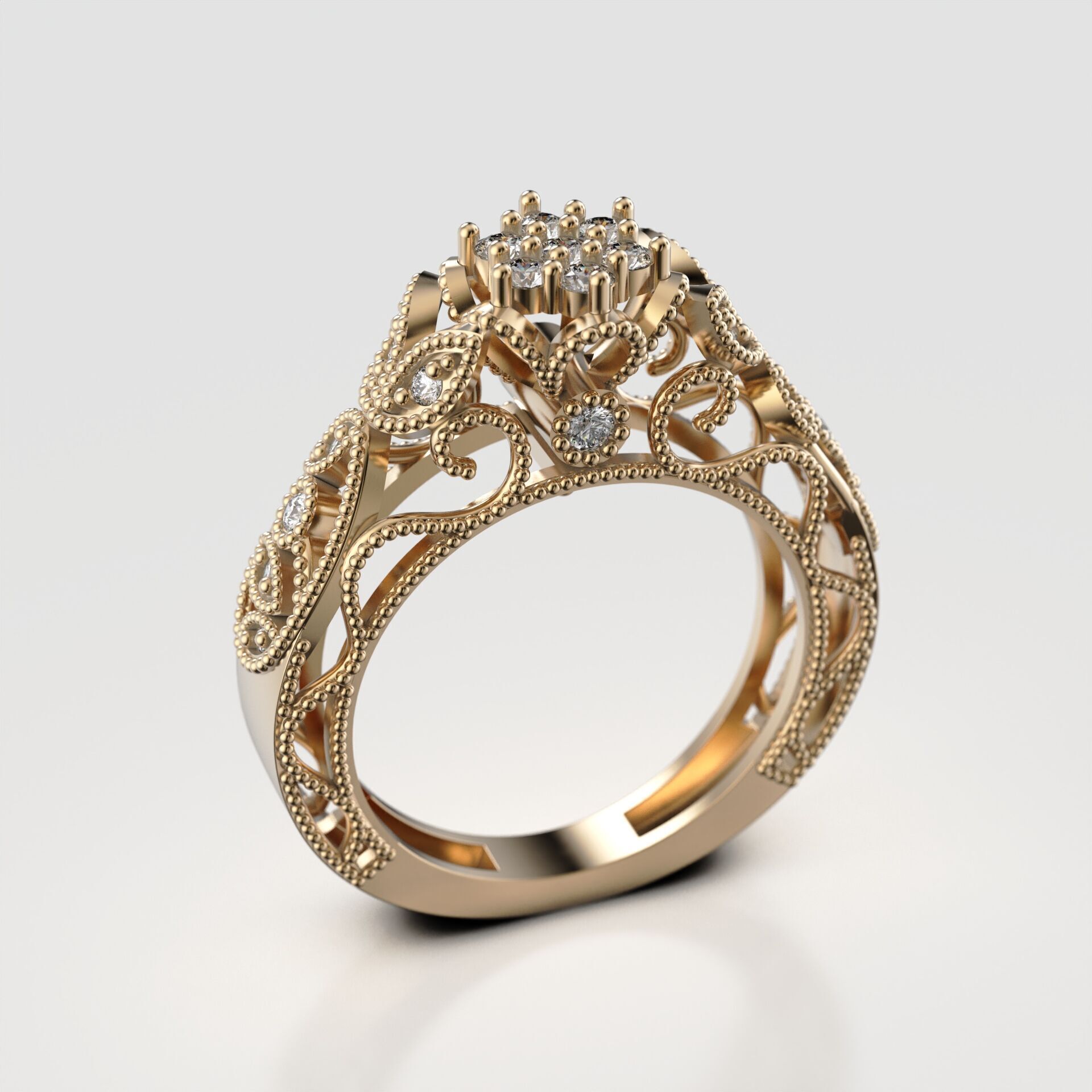 Beaded Solitaire Ring 3D print model_1