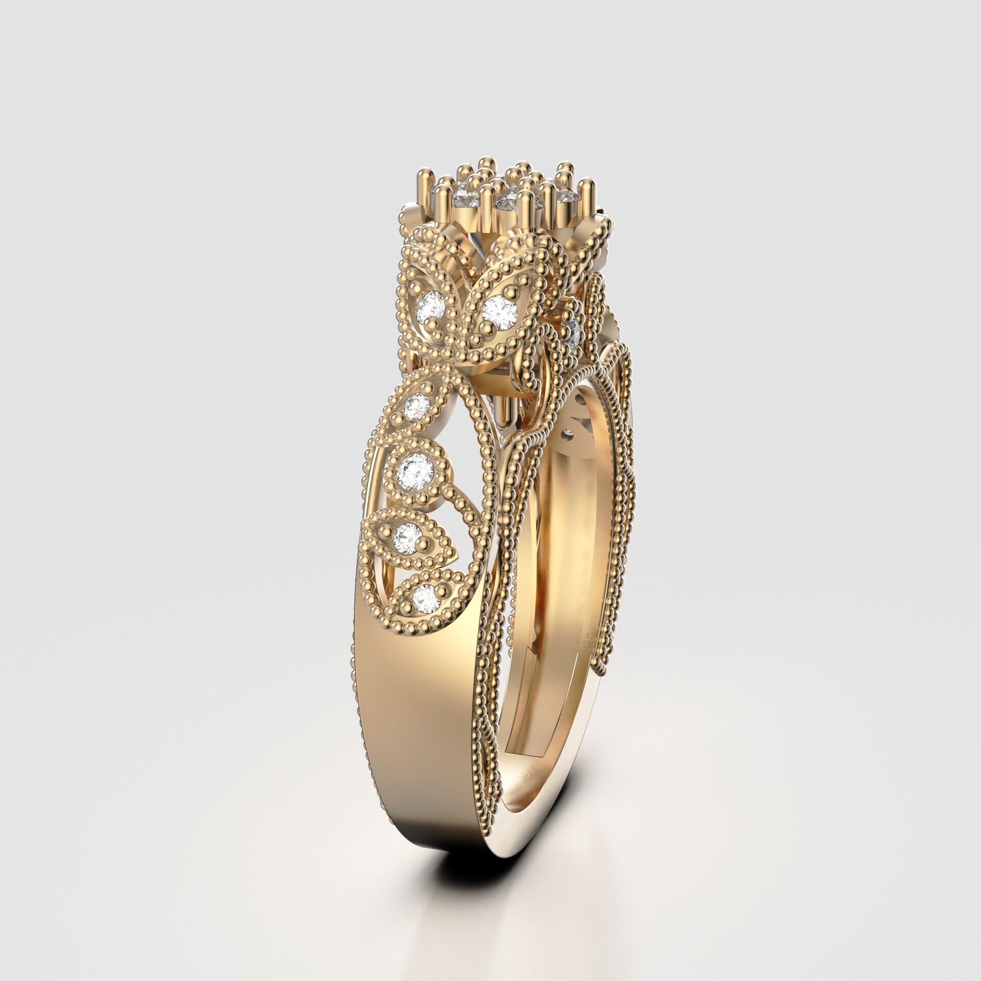 Beaded Solitaire Ring 3D print model_5