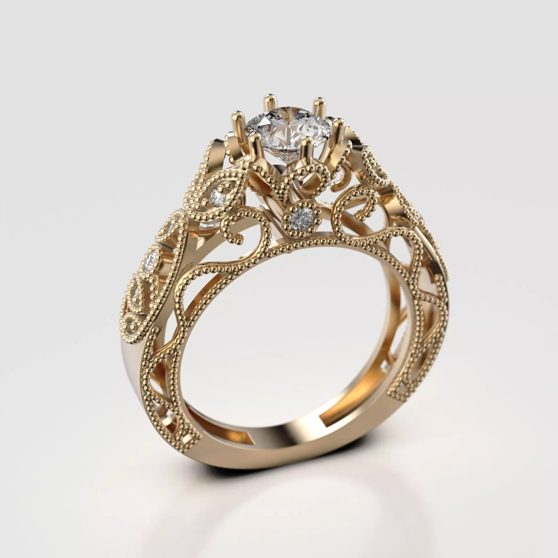 Beaded Solitaire Ring 3D print model_0