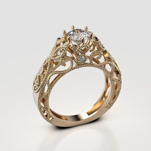 Beaded Solitaire Ring 3D print model