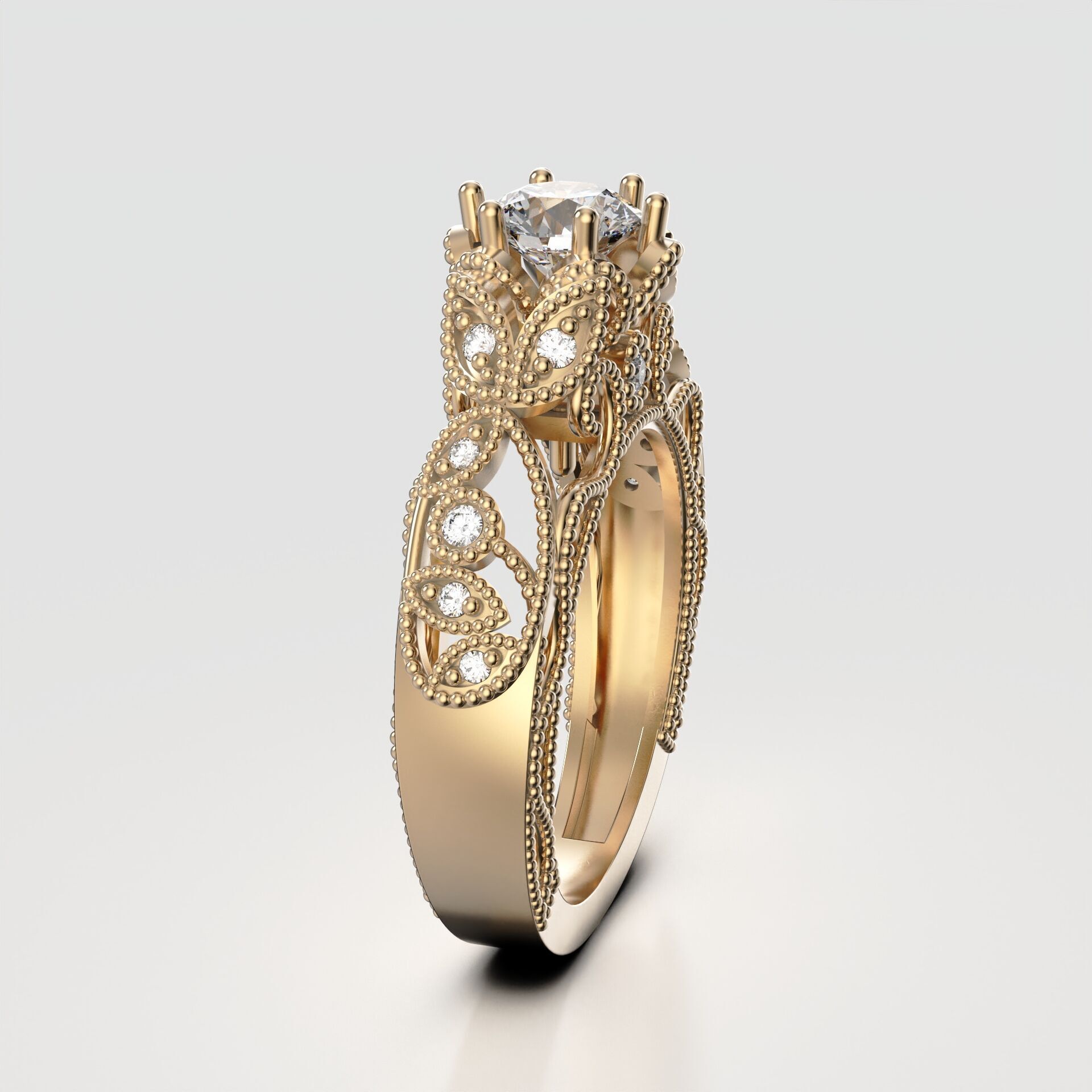 Beaded Solitaire Ring 3D print model_4