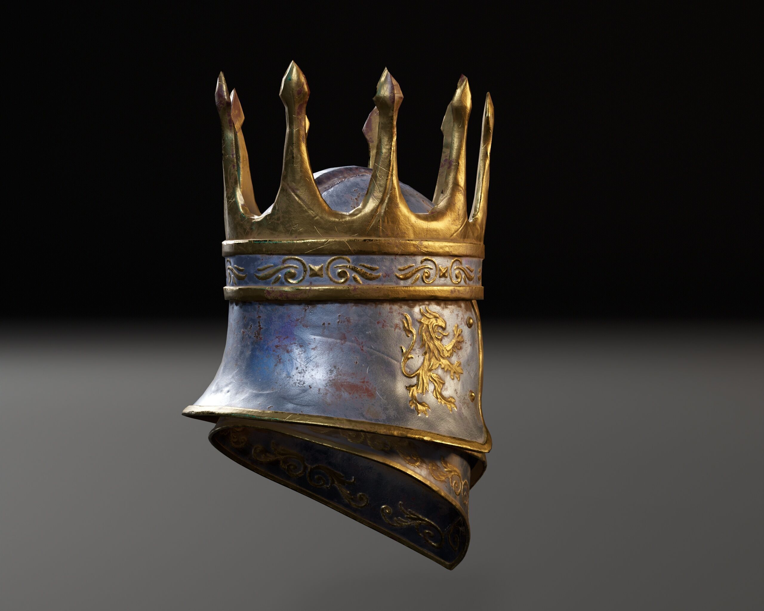 Medieval Silver Knight Helmet Low-poly 3D model_14