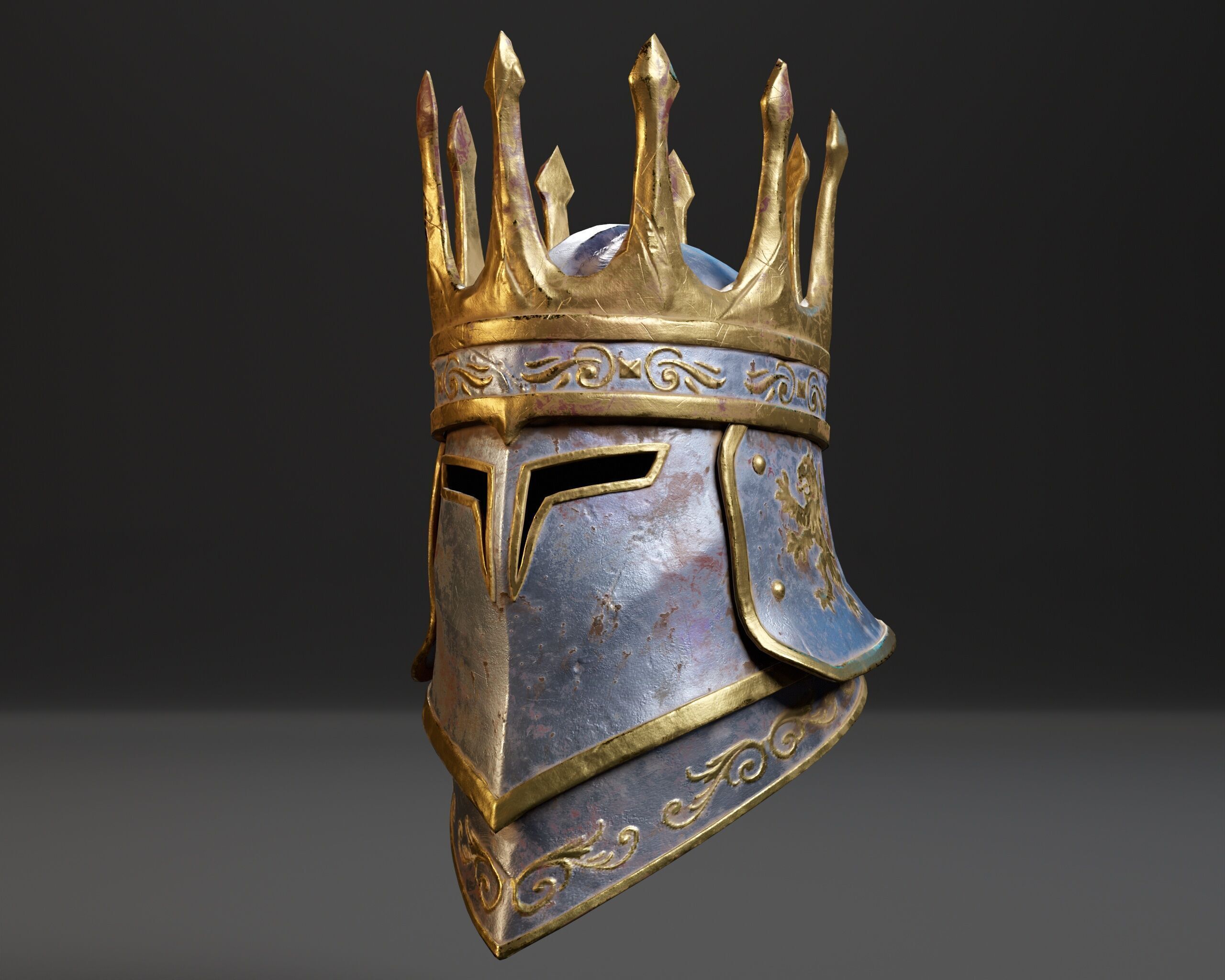 Medieval Silver Knight Helmet Low-poly 3D model_6
