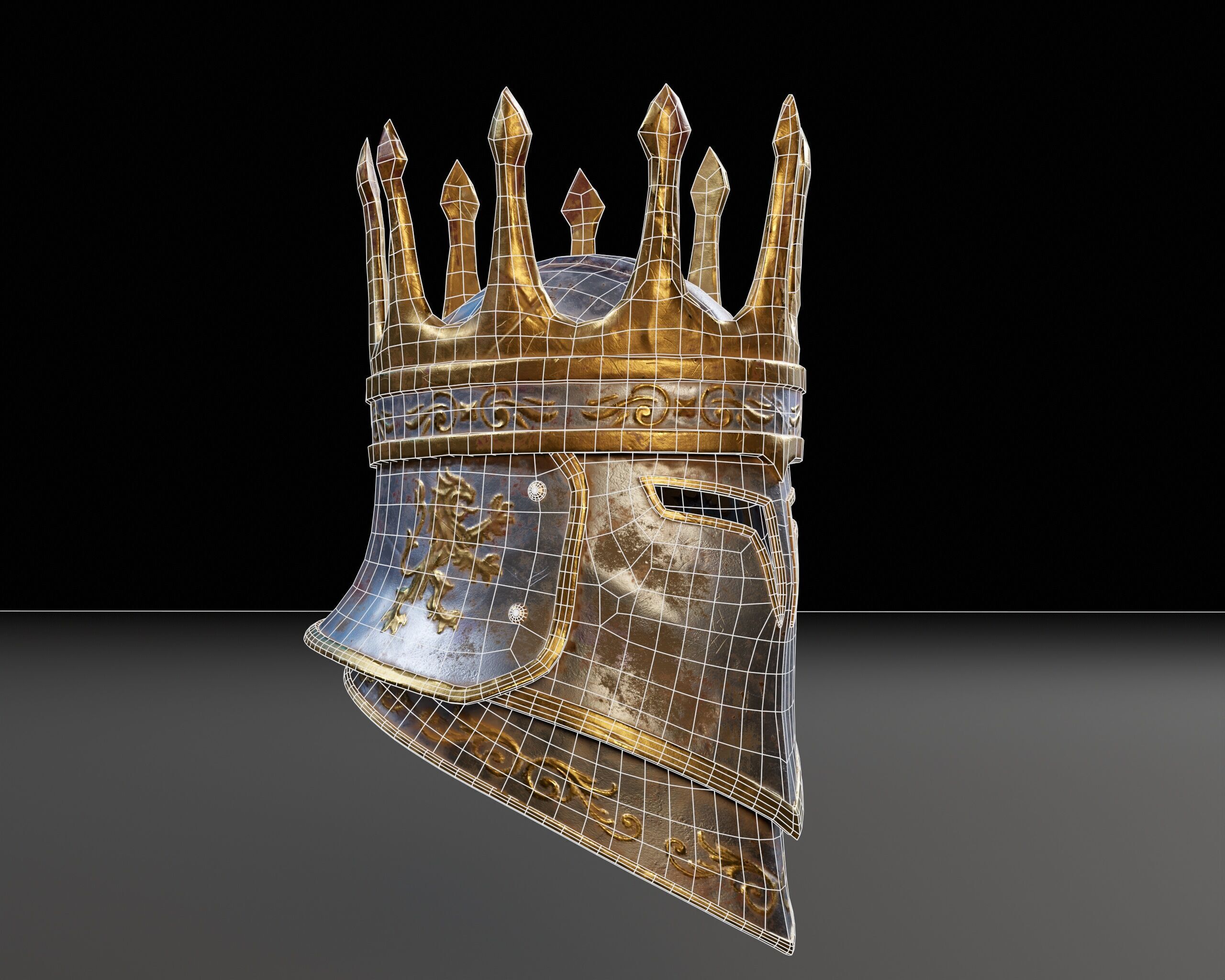 Medieval Silver Knight Helmet Low-poly 3D model_17