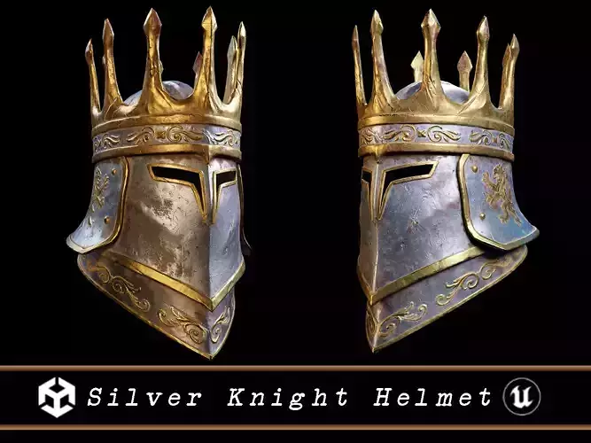 Medieval Silver Knight Helmet Low-poly 3D model