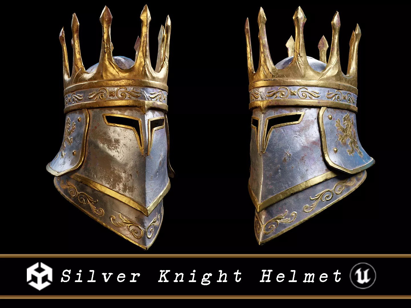 Medieval Silver Knight Helmet Low-poly 3D model_0