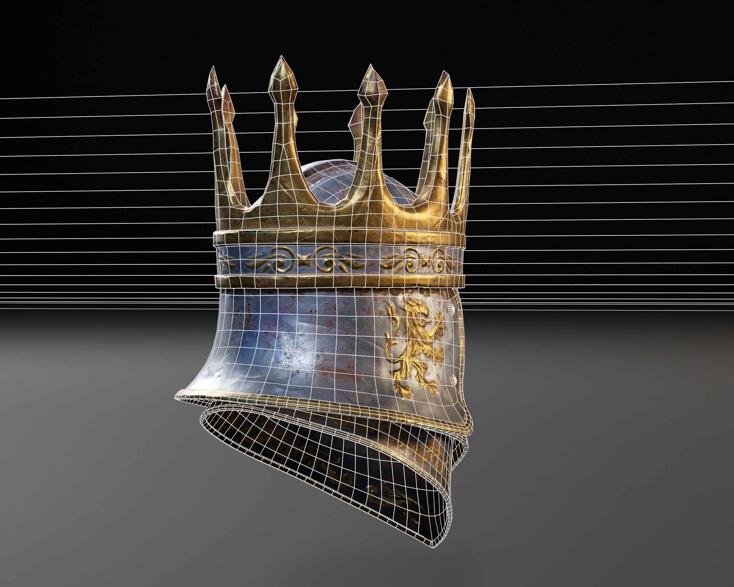 Medieval Silver Knight Helmet Low-poly 3D model_15