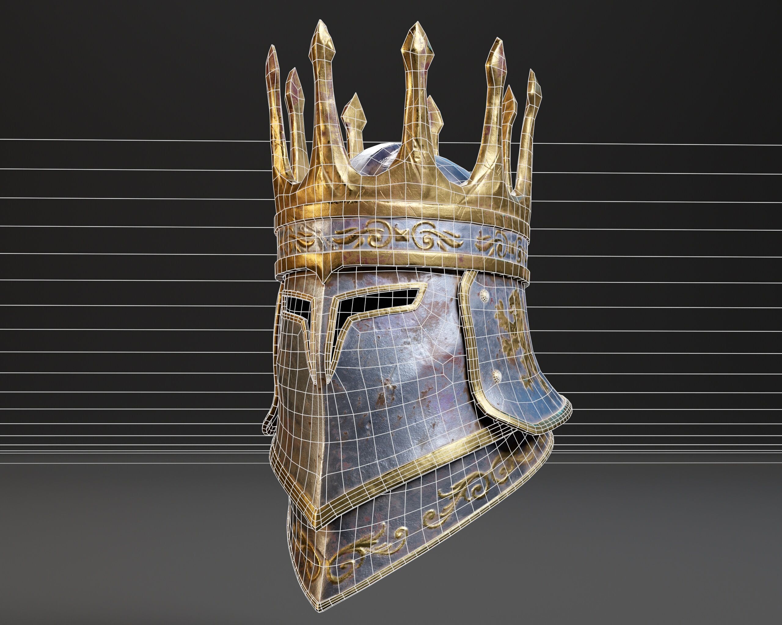 Medieval Silver Knight Helmet Low-poly 3D model_7