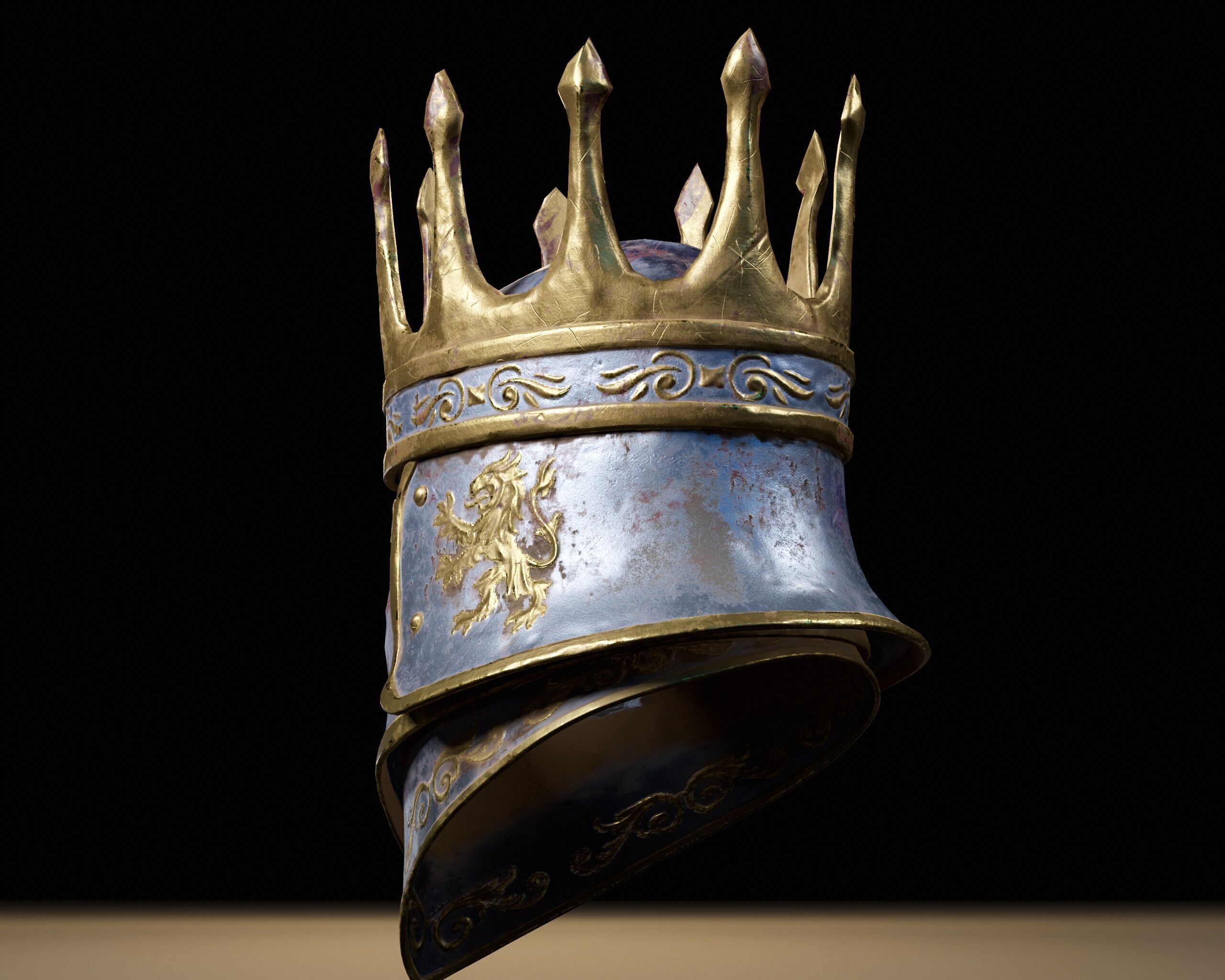 Medieval Silver Knight Helmet Low-poly 3D model_12