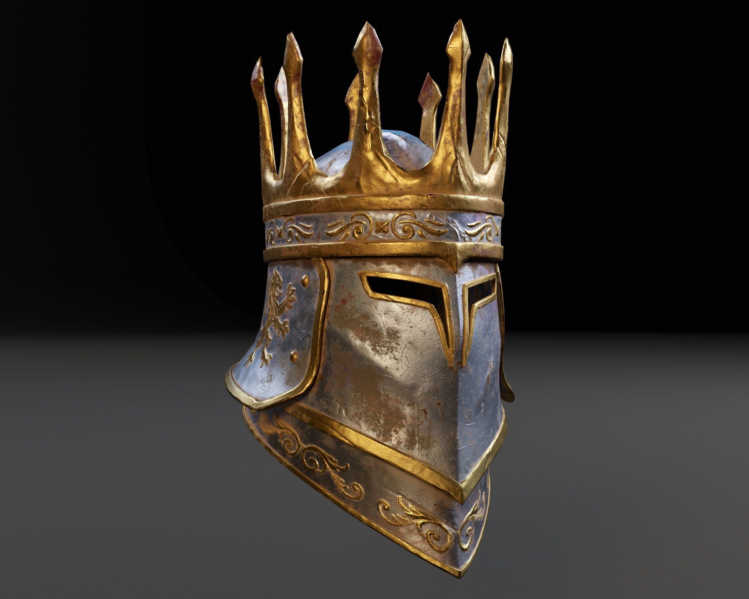 Medieval Silver Knight Helmet Low-poly 3D model_2