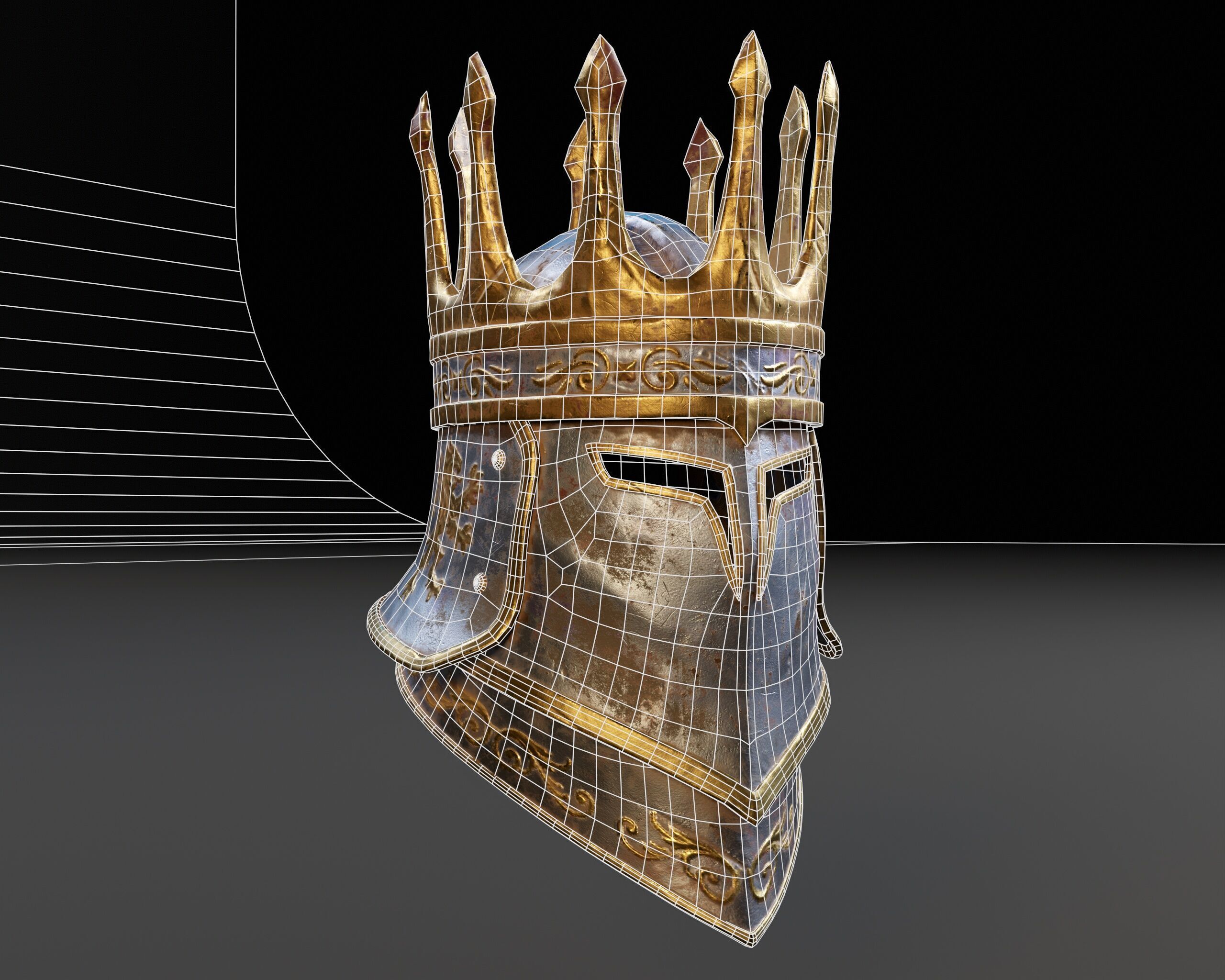 Medieval Silver Knight Helmet Low-poly 3D model_3