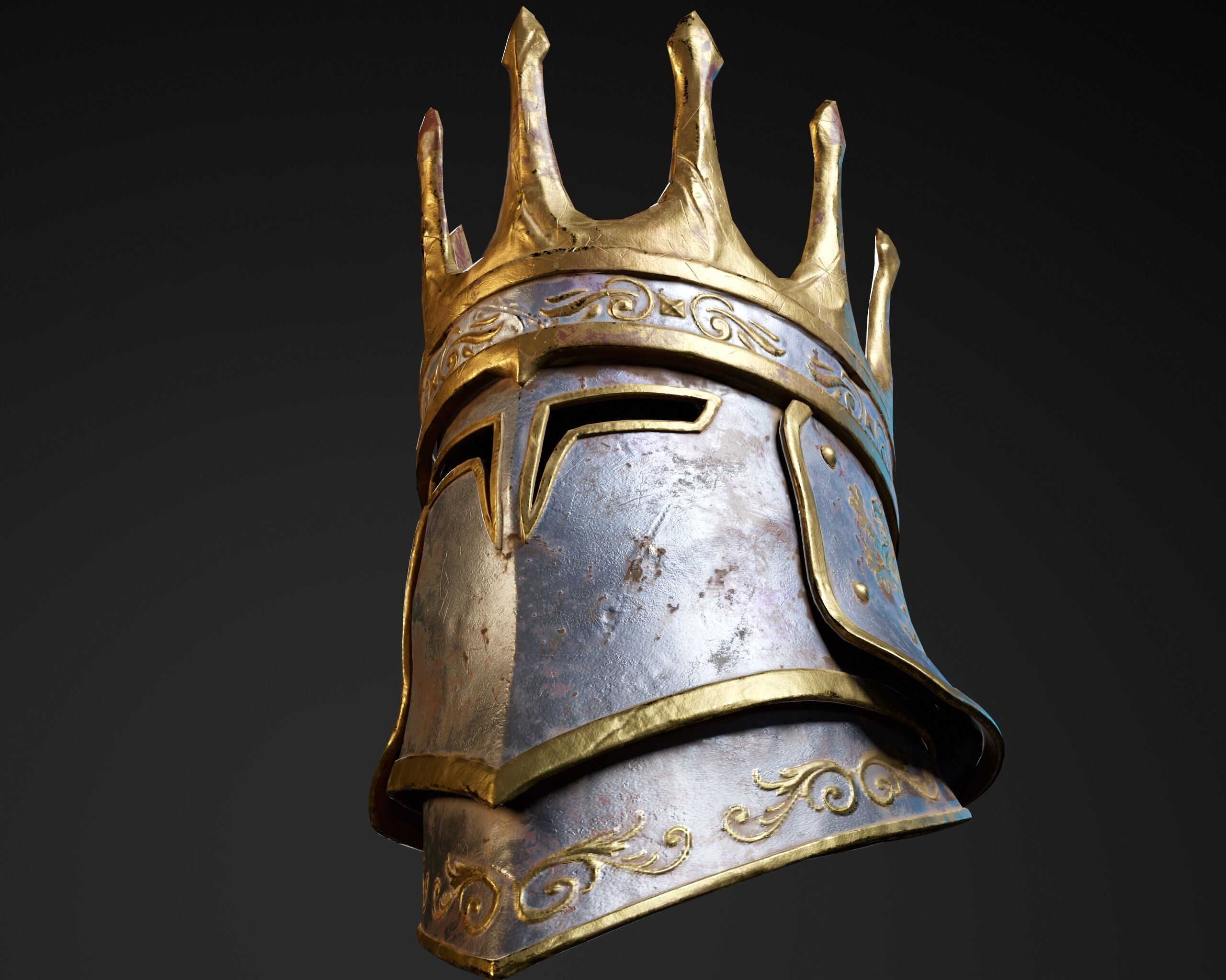 Medieval Silver Knight Helmet Low-poly 3D model_8