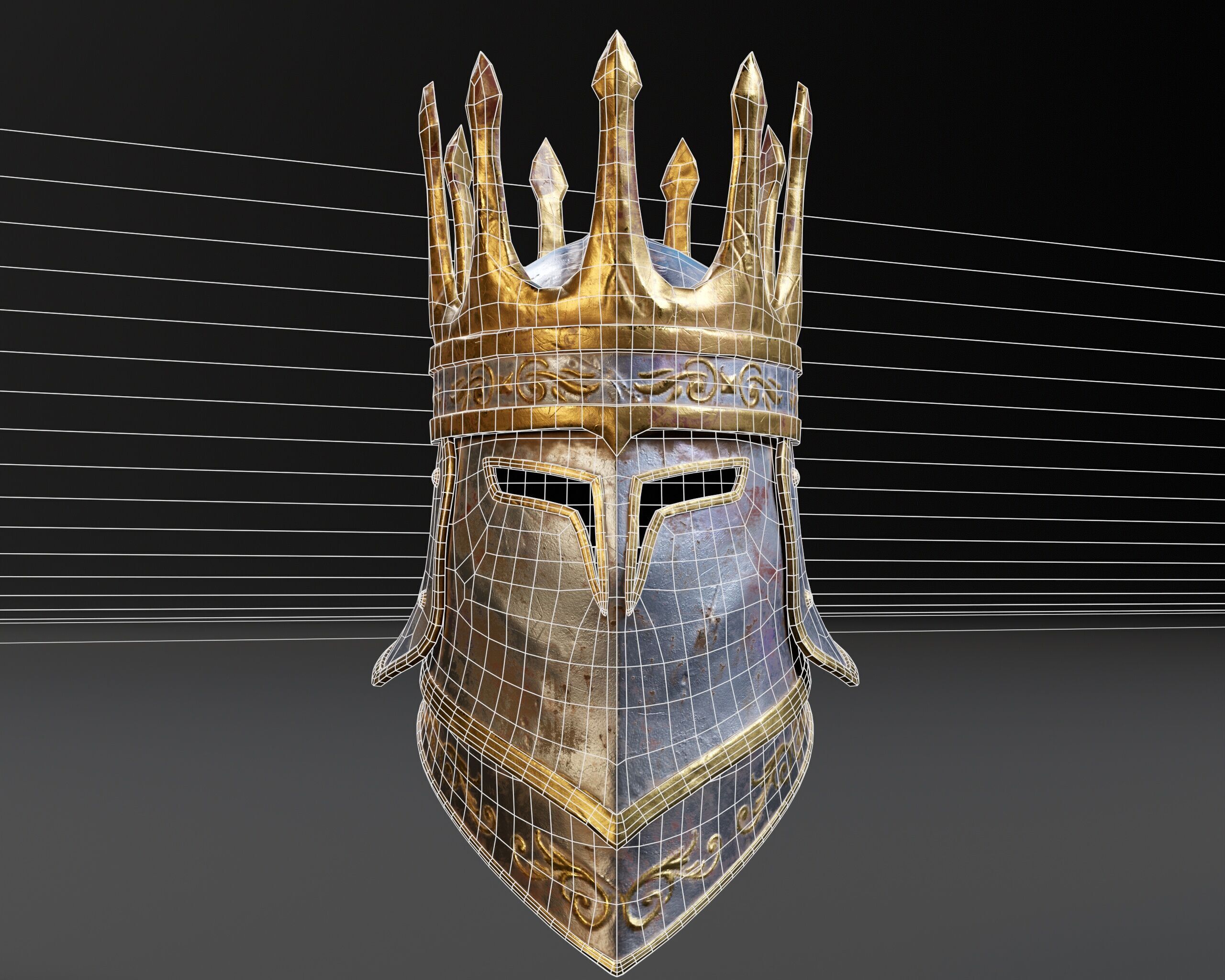 Medieval Silver Knight Helmet Low-poly 3D model_5