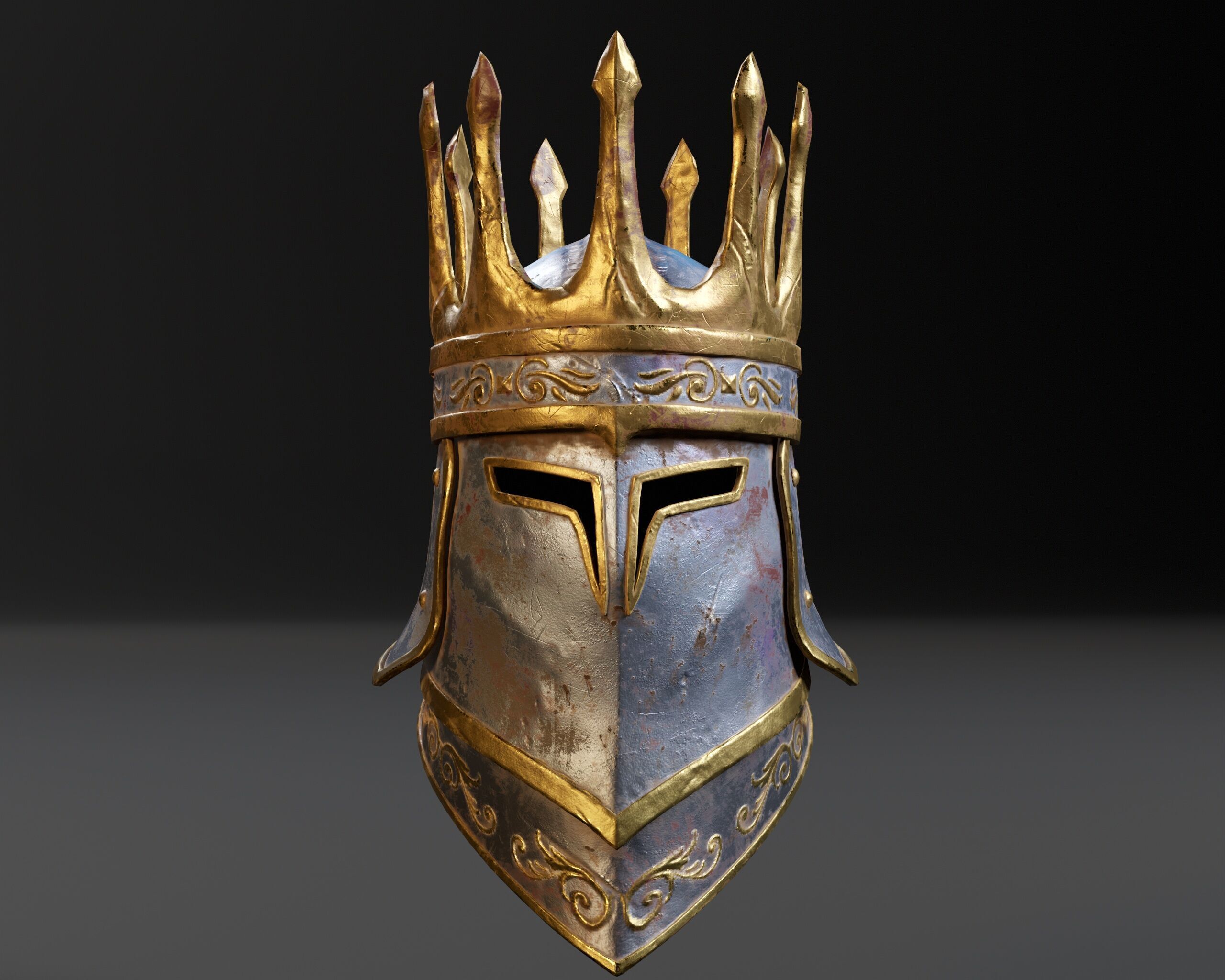 Medieval Silver Knight Helmet Low-poly 3D model_4