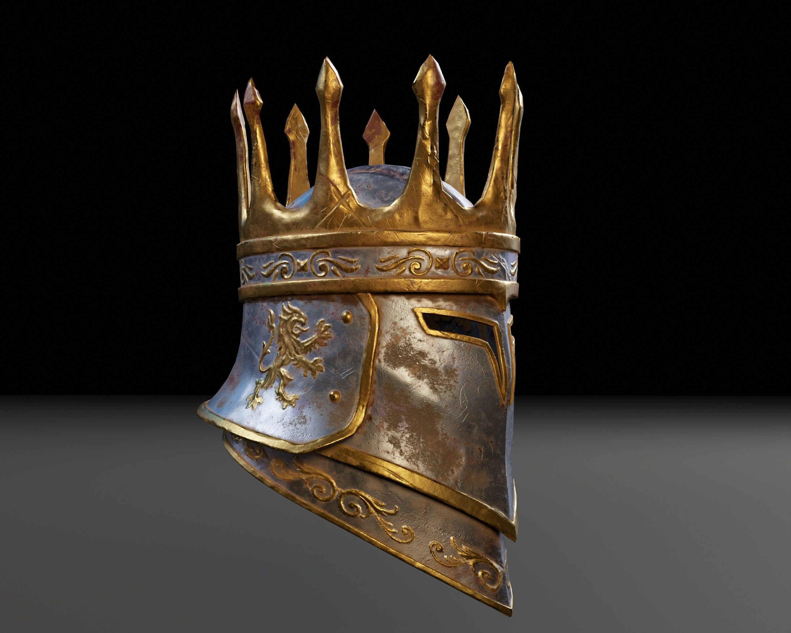 Medieval Silver Knight Helmet Low-poly 3D model_16