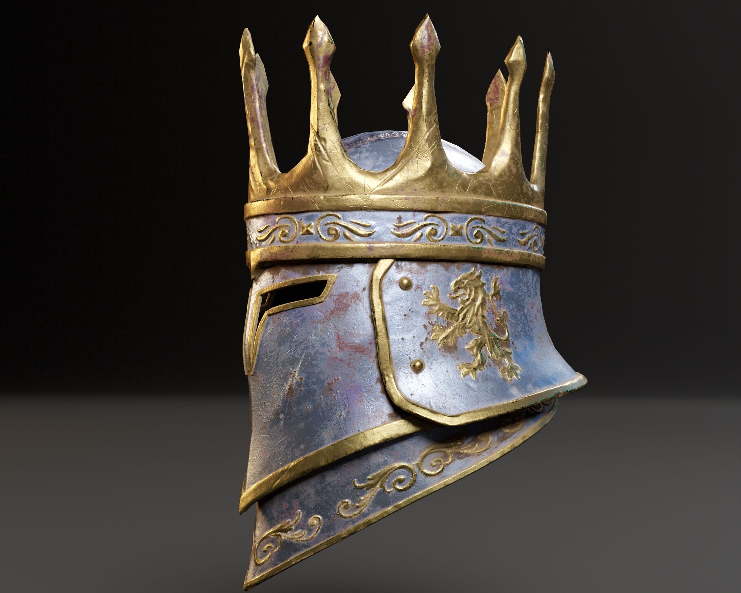 Medieval Silver Knight Helmet Low-poly 3D model_10