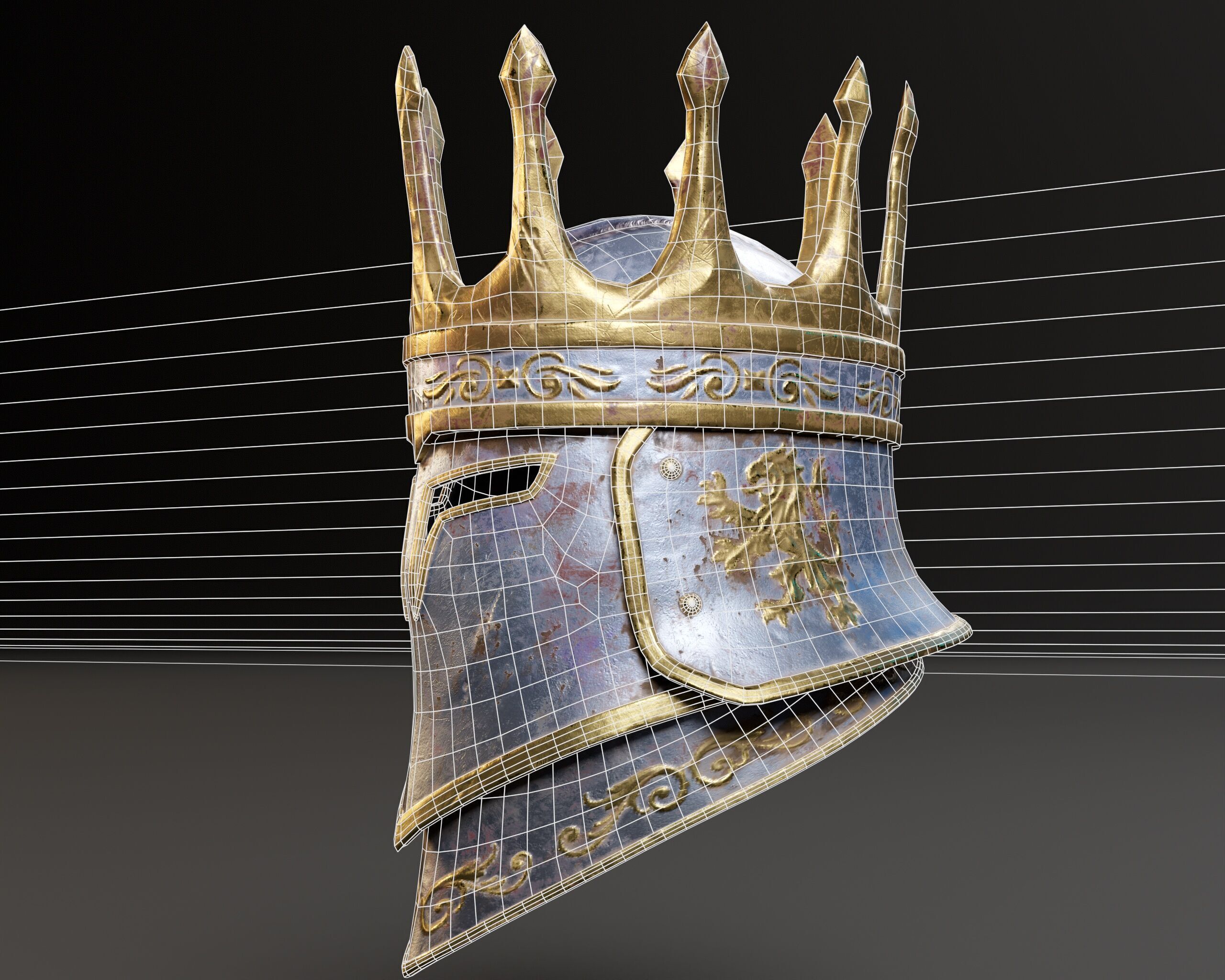 Medieval Silver Knight Helmet Low-poly 3D model_11