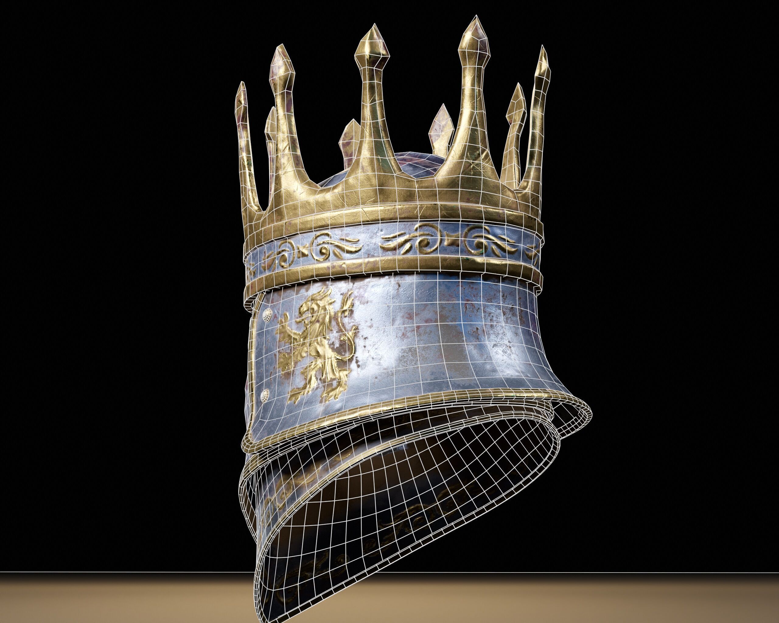 Medieval Silver Knight Helmet Low-poly 3D model_13