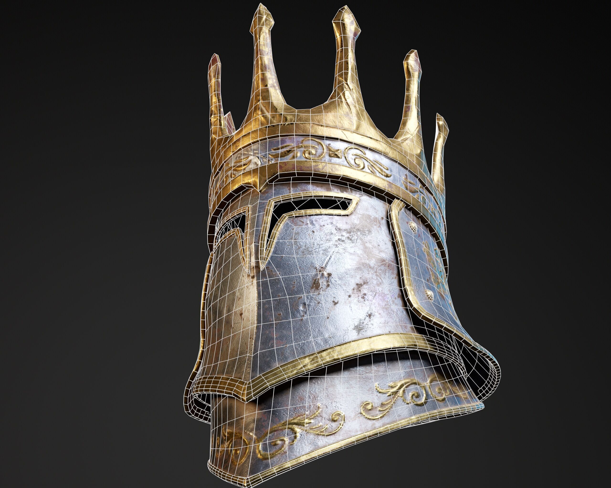Medieval Silver Knight Helmet Low-poly 3D model_9