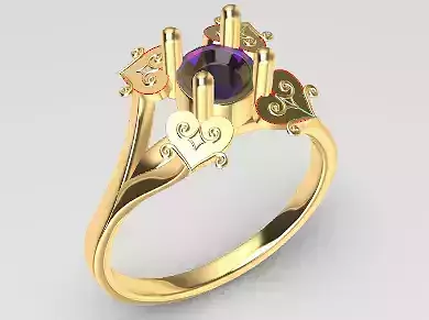 Anillo corazones y amatista 