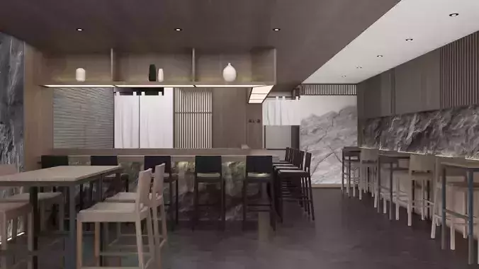 Japanese restaurant 3D interior scene