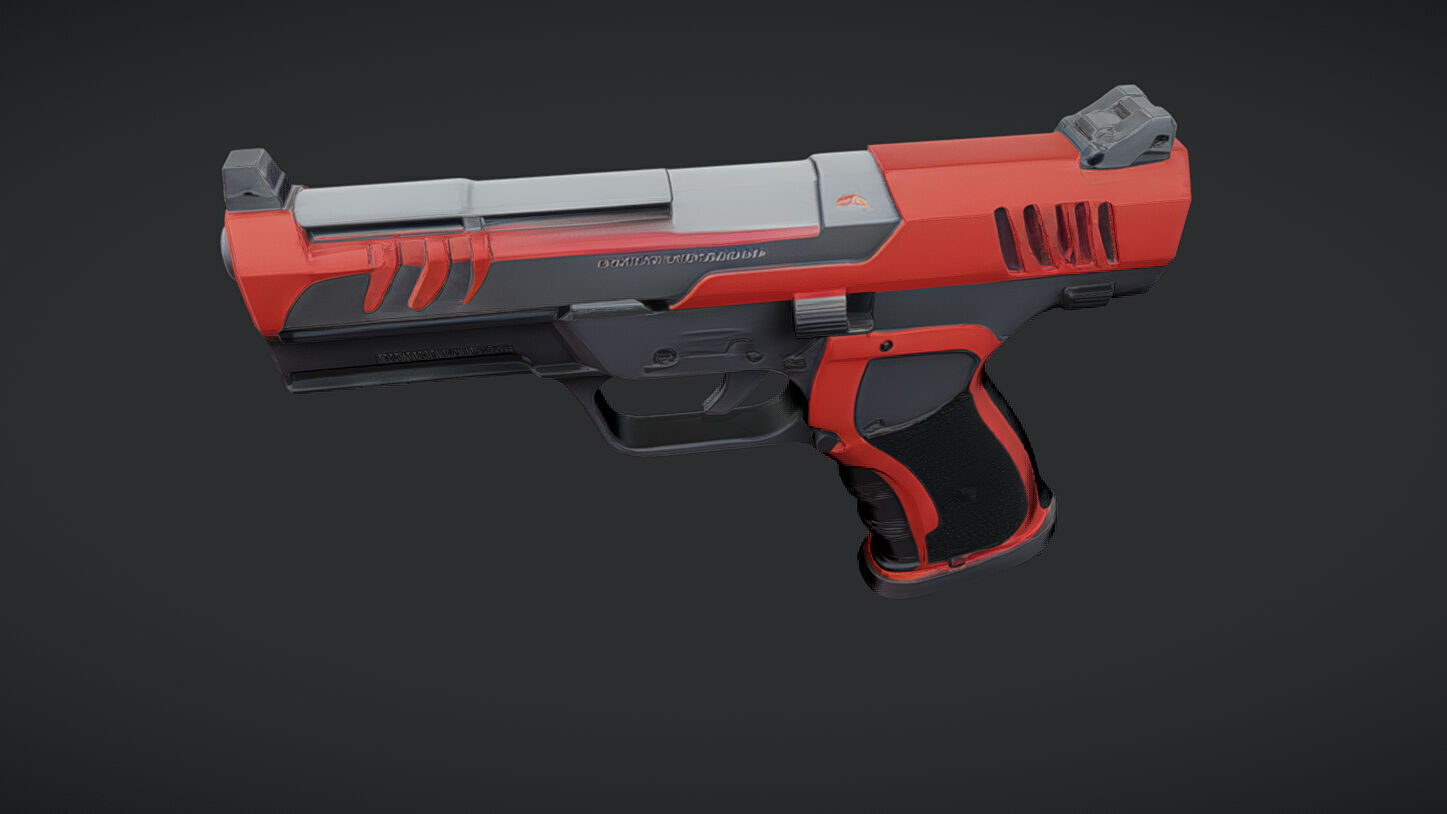 futuristic red and black handgun 3D model_25