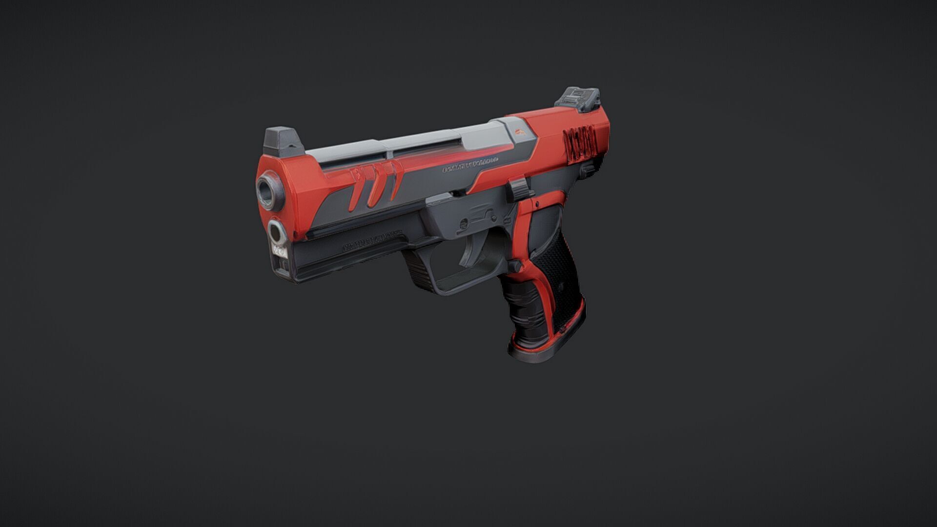 futuristic red and black handgun 3D model_9