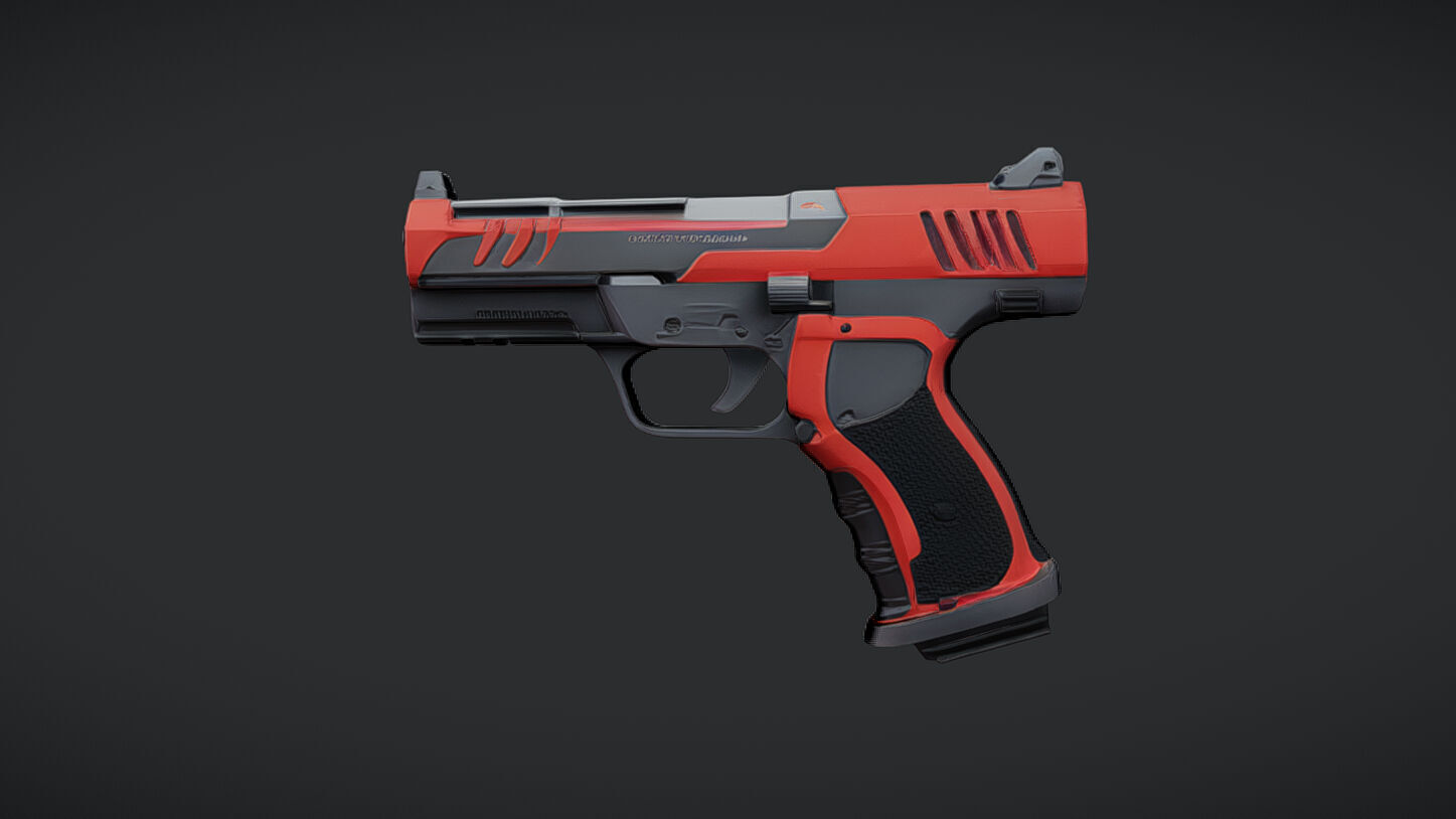 futuristic red and black handgun 3D model_21