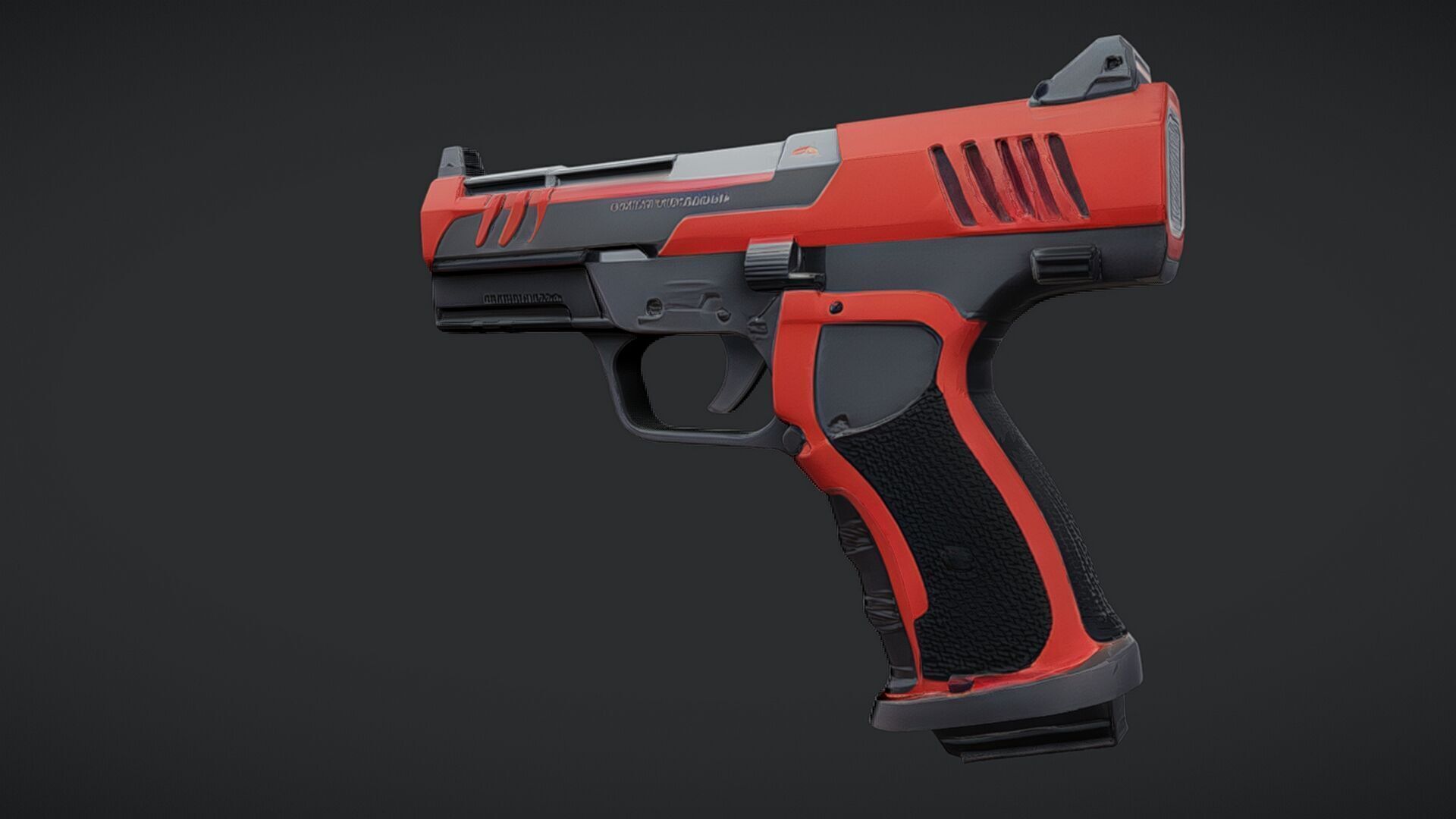 futuristic red and black handgun 3D model_4