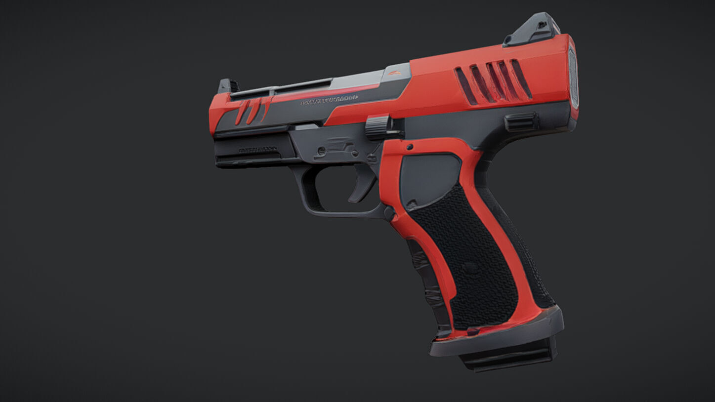 futuristic red and black handgun 3D model_26