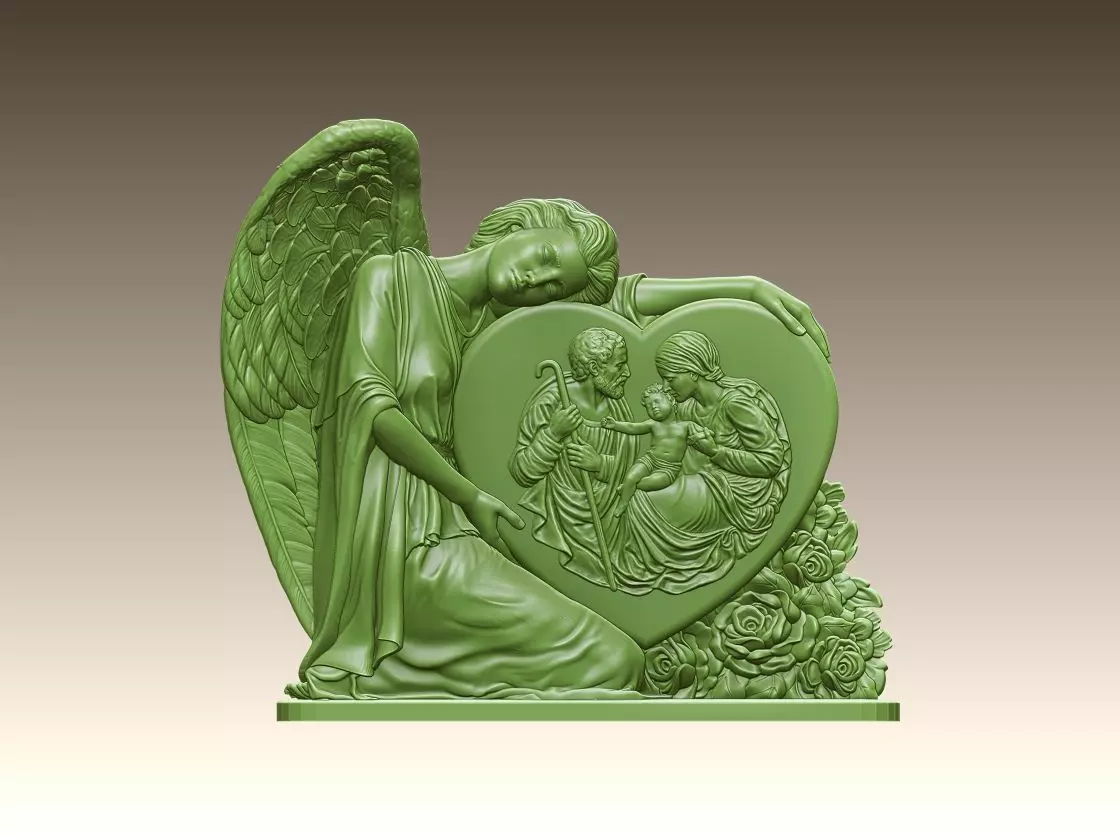Angel with Holy Family Heart 3D print model_0