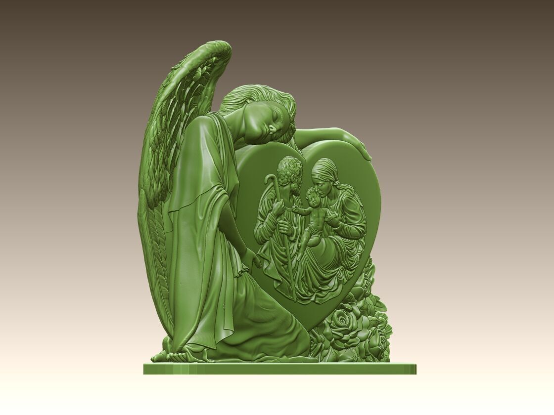 Angel with Holy Family Heart 3D print model_1