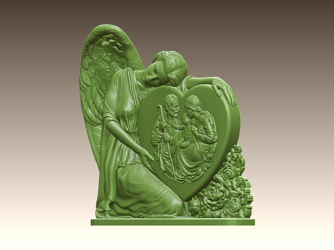 Angel with Holy Family Heart 3D print model_2