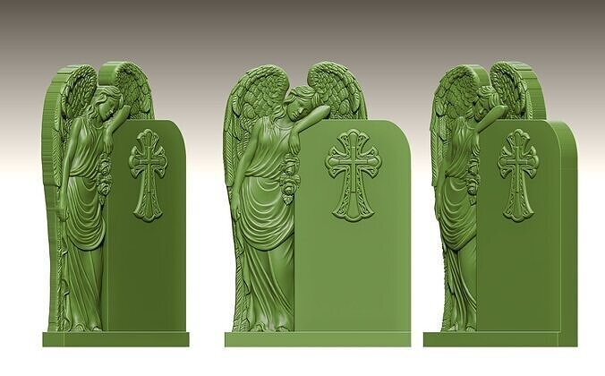 Angel Leaning on a Tombstone with Cross 3D print model